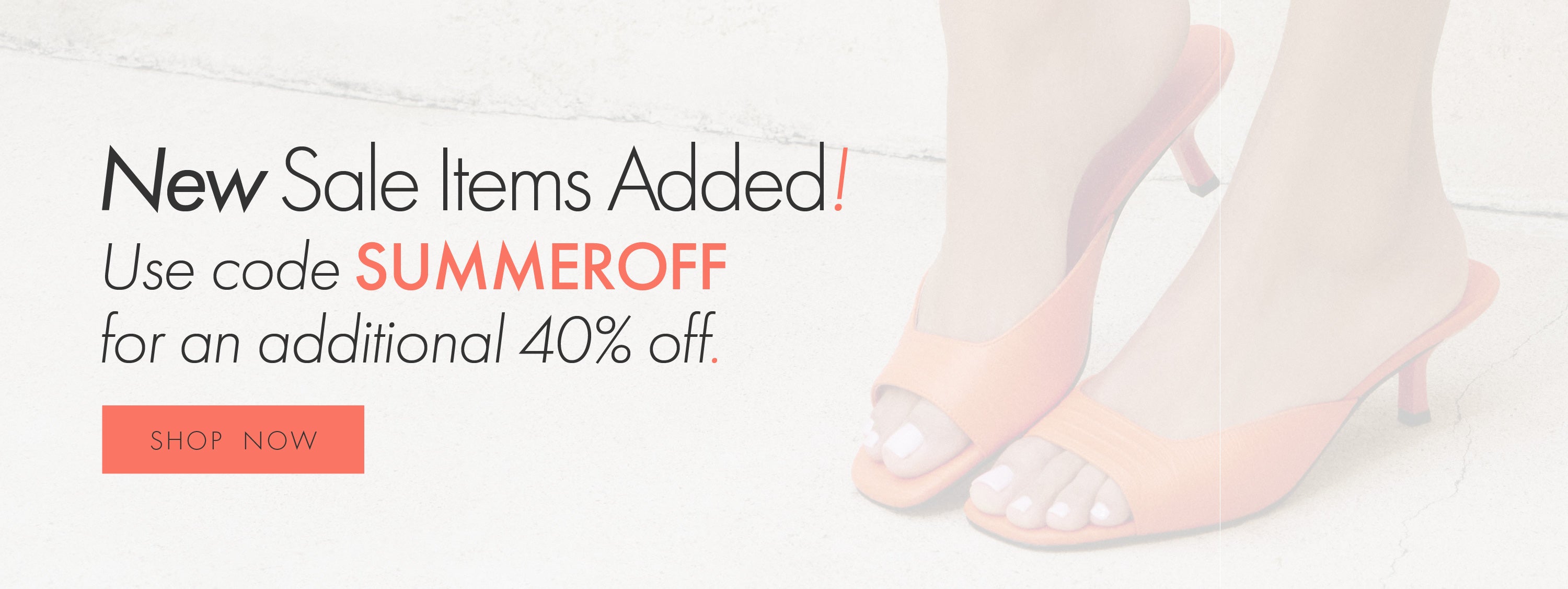 Orange  sandals on feet with copy of new items added use code summeroff