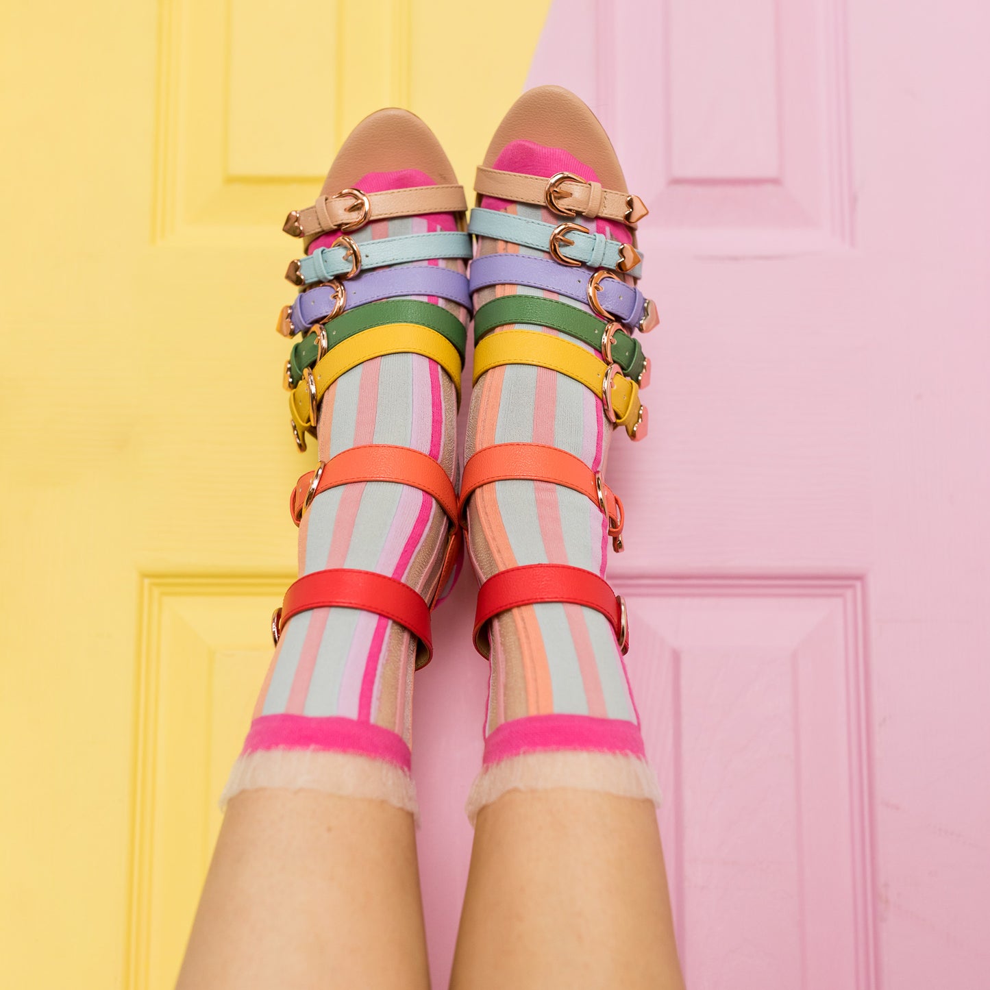 Candy Stripe Ruffle Sheer Sock